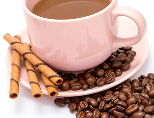 Image showing Fresh Coffee Drink Means Cookie Brew And Chocolate 