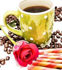 Image showing Coffee And Beans Shows Delicious Espresso And Decaf 