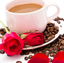 Image showing Coffee And Rose Represents Coffees Cup And Decaf 