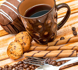 Image showing Relaxing Coffee Biscuits Represents Tasty Coffees And Snack 