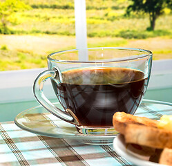 Image showing Breakfast Black Coffee Means Toasted Bread And Beverages 