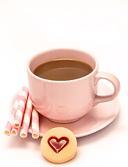 Image showing Valentines Coffee Heart Represents Cracker Biscuit And Cookies 