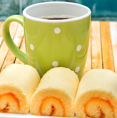 Image showing Coffee Orange Cake Represents Swiss Rolls And Bakery 