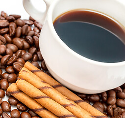 Image showing Fresh Coffee Beans Means Restaurant Decaf And Cup 