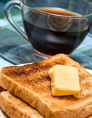 Image showing Breakfast Butter Toast Indicates Toasted Bread And Black 