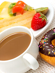 Image showing Coffee And Donut Indicates Fatty Food And Barista 
