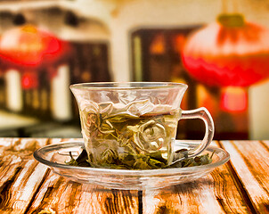 Image showing Green Tea Drink Indicates Refreshing Healthy And Oriental 