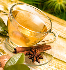 Image showing Spiced Ginger Tea Indicates Organics Drink And Cup 