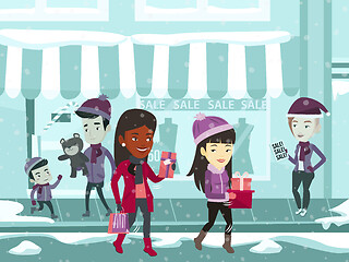 Image showing Young multiracial people during Christmas shopping