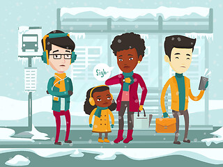 Image showing Frozen multicultural people waiting for bus.