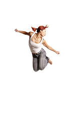 Image showing junge Frau springt | young woman jumps