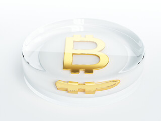 Image showing bitcoin cryptocurrency golden symbol covered with glass 