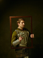 Image showing Medieval knight on dark background.