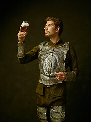 Image showing Medieval knight on dark background.