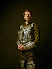 Image showing Medieval knight on dark background.