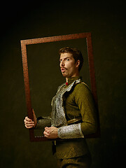 Image showing Medieval knight on dark background.