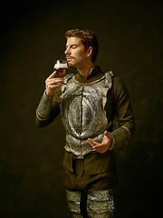 Image showing Medieval knight on dark background.