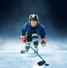 Image showing Little boy playing ice hockey