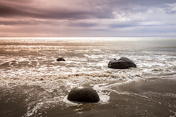 Image showing boulders at the beach of Moeraki New Zealand