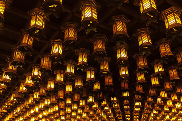 Image showing Thousands of lanterns hanging on the ceiling of Buddhist temple Shrine.