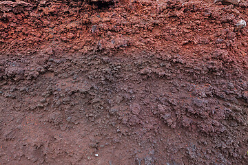 Image showing A cut of soil with rocks and red soil