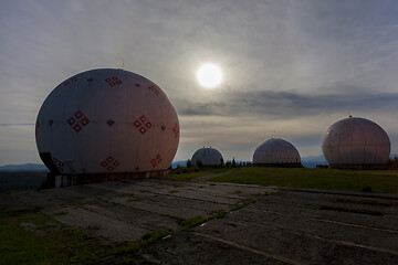 Image showing Night view on old radar station geospheres