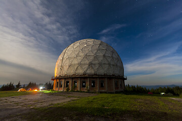 Image showing Radar station geosphere on the starry sky background