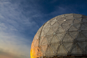 Image showing Radar station geosphere on the starry sky background