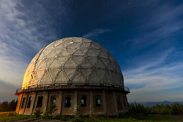 Image showing Radar station geosphere on the starry sky background