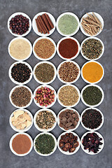 Image showing Healthy Heart Food with Herbs, Spices & Supplement Powders 