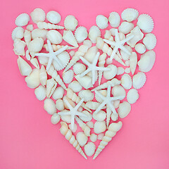 Image showing Starfish and Seashell Heart on Pink