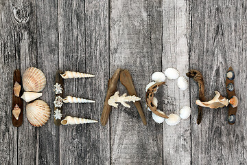 Image showing Beach Abstract on Rustic Wood Background  