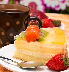 Image showing Fresh Cream Cake Indicates Strawberry Fruit Gateau And Bakery  