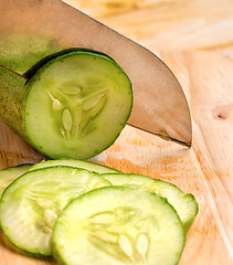 Image showing Preparing Cucumber Shows Vegetable Salad And Dieting 