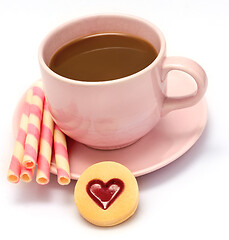 Image showing Coffee Cookies Heart Indicates Bicky Biscuits And Cracker 