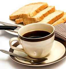 Image showing Bread And Coffee Means Meal Time And Black 