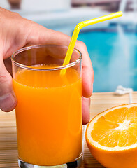 Image showing Orange Juice Fresh Indicates Swimming Pool Drink And Oranges 