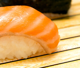 Image showing Sushi Smoked Salmon Shows Oriental Food And Delicacy 