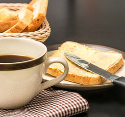 Image showing Breakfast Black Coffee Means Morning Meal And Beverages 