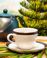 Image showing Green Tea Break Represents Fresh Refreshment And Refreshments 