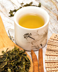 Image showing Chinese Green Tea Means Break Time And Breaktime 