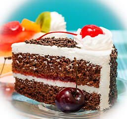 Image showing Black Forest Gateau Shows Chocolate Cake And Appetizing 