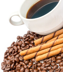 Image showing Coffee Beans Cup Represents Drink Fresh And Delicious 