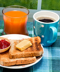 Image showing Toasts And Jam Represents Black Coffee And Breaks 