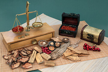 Image showing Chinese Apothecary Herbs Used in Traditional Herbal Medicine 