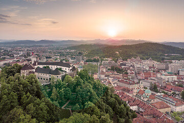 Image showing Aerial panorama of Ljubljana, capital of Slovenia, at sunset