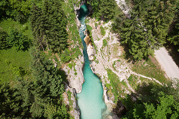 Image showing Aerial view over Soca river in Triglav National Park, Slovenia