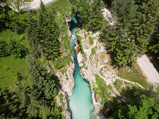 Image showing Aerial view over Soca river in Triglav National Park, Slovenia