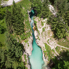 Image showing Aerial view over Soca river in Triglav National Park, Slovenia