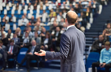 Image showing Public speaker giving talk at Business Event.